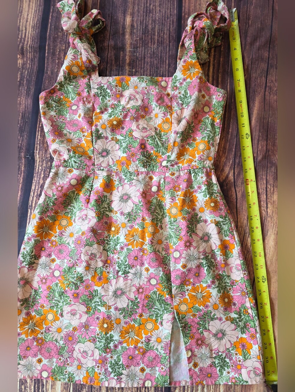 Trixxi Size Medium Retro Floral Square Neck Mini Dress w/ Shoulder Tie Straps - Picture 11 of 11